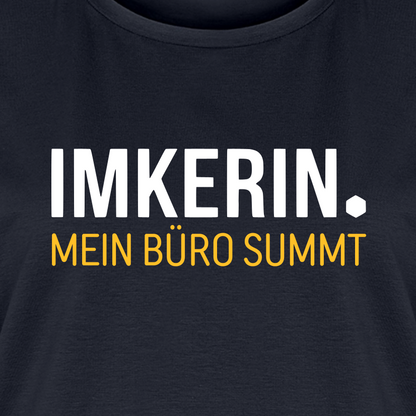IMKERIN Dot Büro T-Shirt in Dunkelblau – Druck im Detail