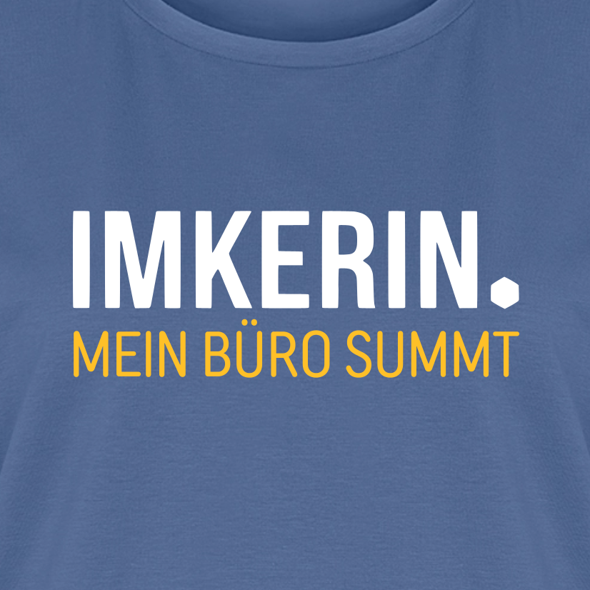 IMKERIN Dot Büro T-Shirt in Steinblau – Druck im Detail