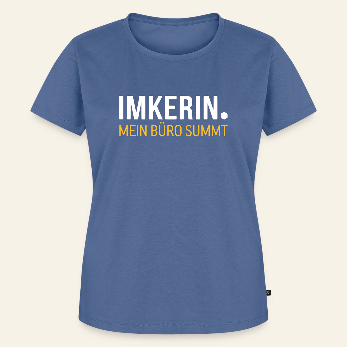 IMKERIN Dot Büro T-Shirt in Steinblau – Vorderseite