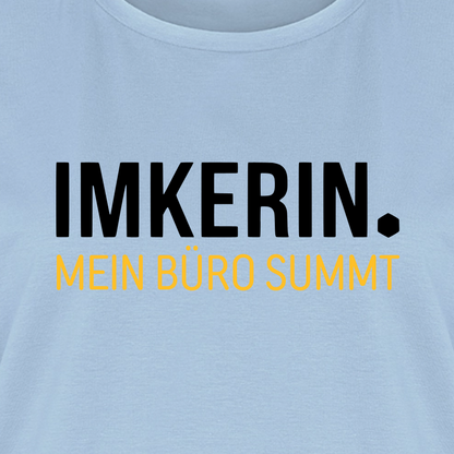 IMKERIN Dot Büro T-Shirt in Hellblau – Druck im Detail