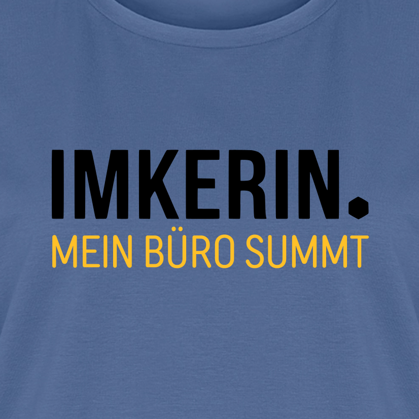 IMKERIN Dot Büro T-Shirt in Steinblau – Druck im Detail