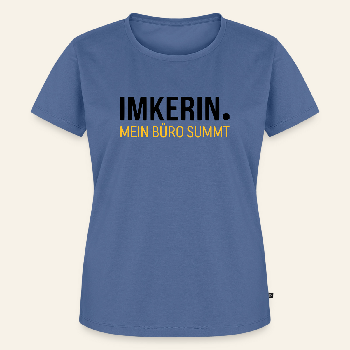 IMKERIN Dot Büro T-Shirt in Steinblau – Vorderseite