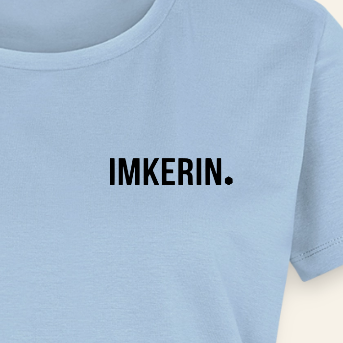 IMKERIN Dot Fein T-Shirt in Hellblau – Druck im Detail