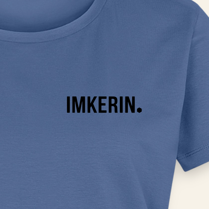 IMKERIN Dot Fein T-Shirt in Steinblau – Druck im Detail