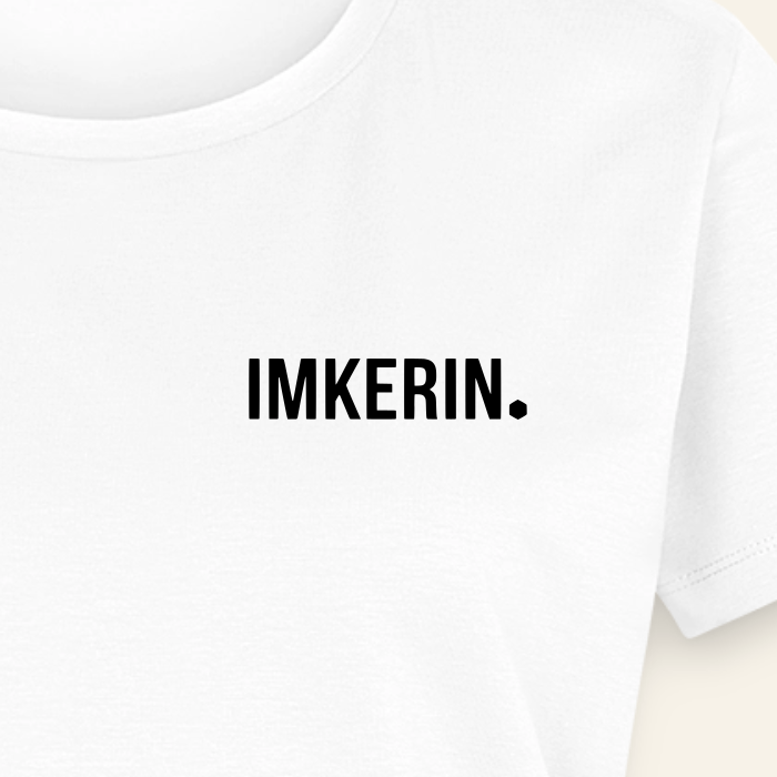 IMKERIN Dot Fein T-Shirt in Weiß – Druck im Detail