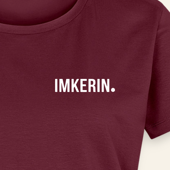 IMKERIN Dot Fein T-Shirt in Bordeaux – Druck im Detail