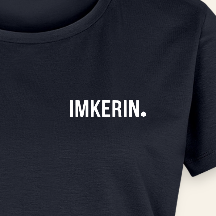 IMKERIN Dot Fein T-Shirt in Dunkelblau – Druck im Detail