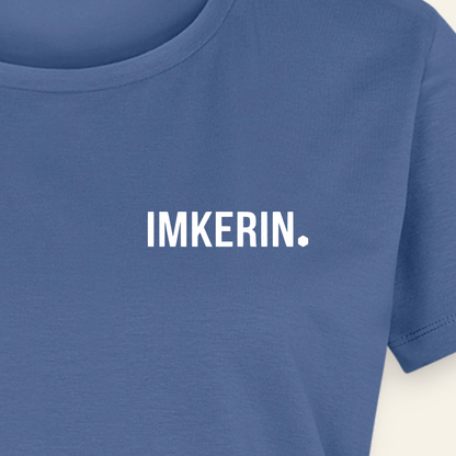 IMKERIN Dot Fein T-Shirt in Steinblau – Druck im Detail