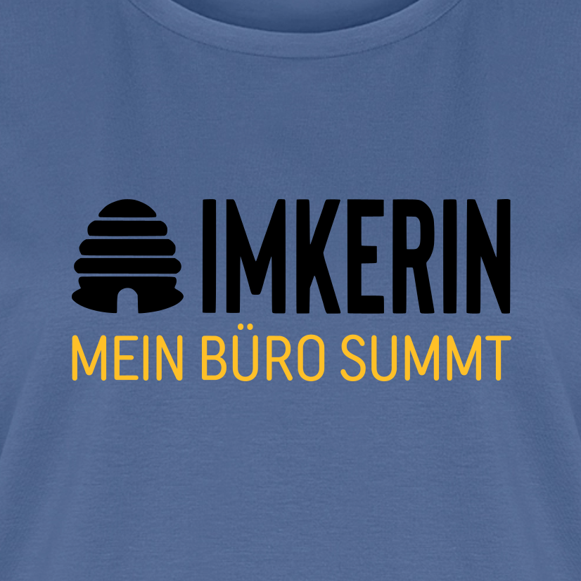 IMKERIN Hive Büro T-Shirt in Steinblau – Druck im Detail