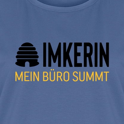 IMKERIN Hive Büro T-Shirt in Steinblau – Druck im Detail