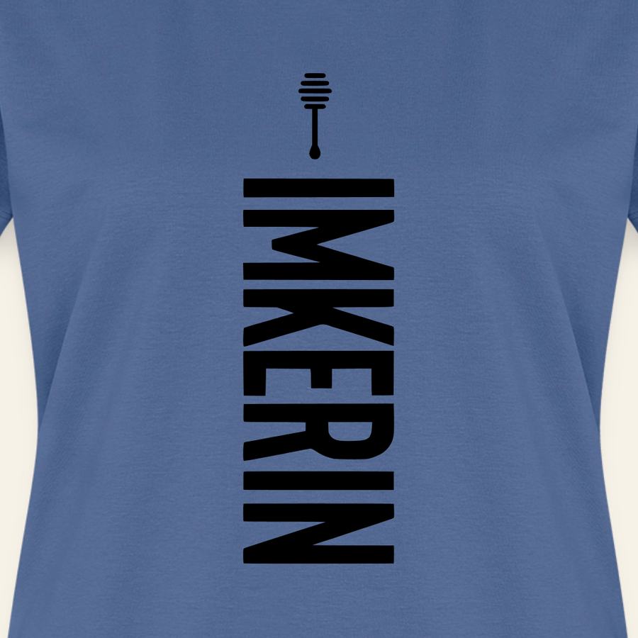 IMKERIN Honig Charlie T-Shirt in Steinblau – Druck im Detail