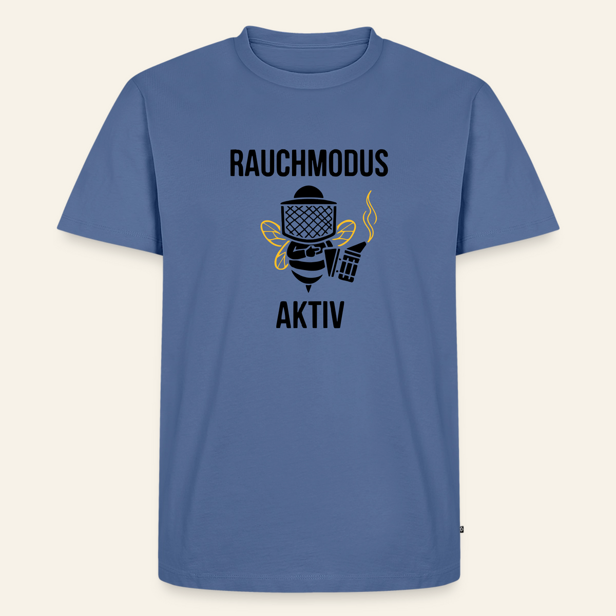 Rauchmodus T-Shirt in Steinblau – Vorderseite