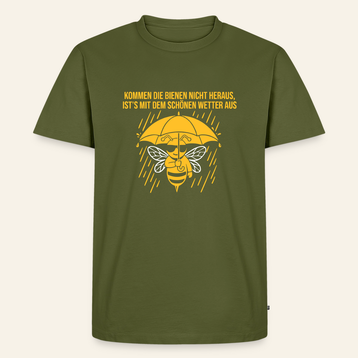 Regenwetter T-Shirt in Khaki – Vorderseite