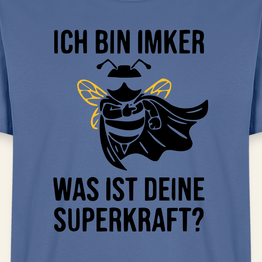 Superimker T-Shirt in Steinblau – Druck im Detail