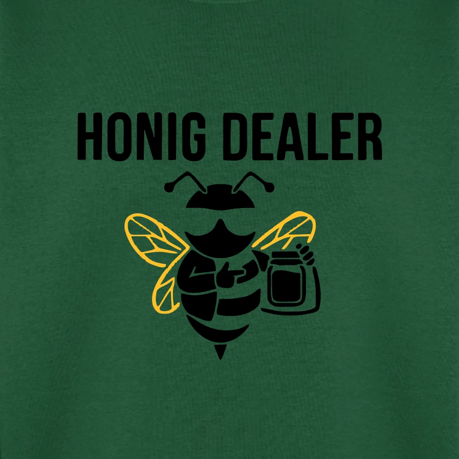 Honig Dealer Sweatshirt in Flaschengrün – Druck im Detail