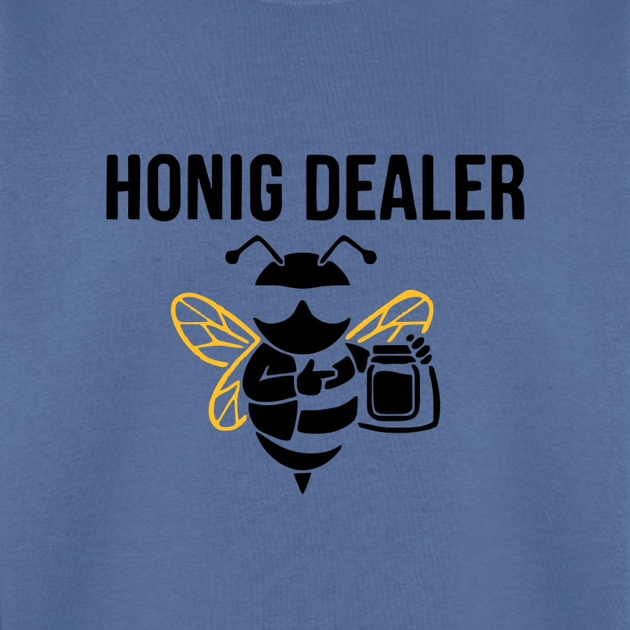 Honig Dealer Sweatshirt in Steinblau – Druck im Detail