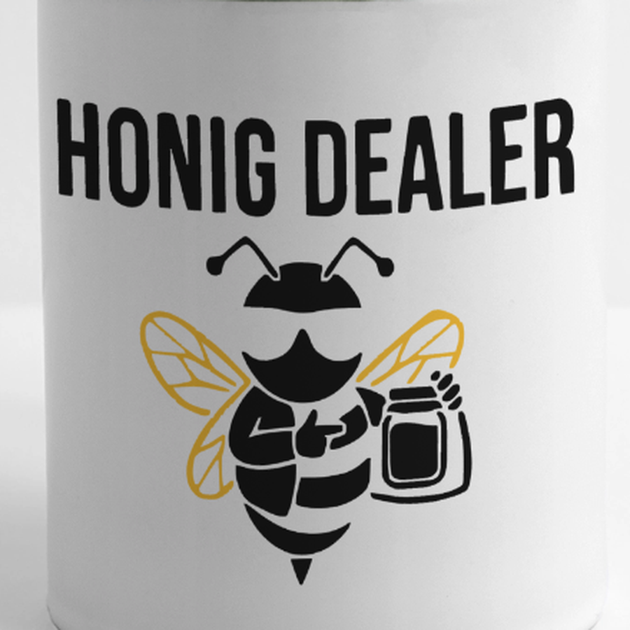 Honig Dealer Tasse in Weiß/Dunkelgrün – Druck im Detail