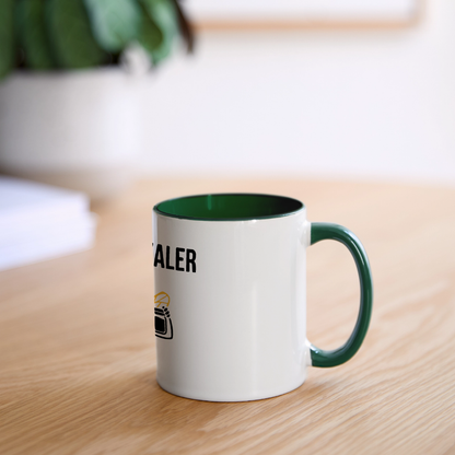 Honig Dealer Tasse in Weiß/Dunkelgrün – auf dem Schreibtisch