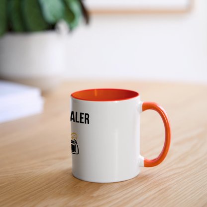Honig Dealer Tasse in Weiß/Orange – auf dem Schreibtisch