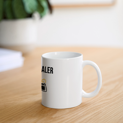 Honig Dealer Tasse in Weiß – auf dem Schreibtisch